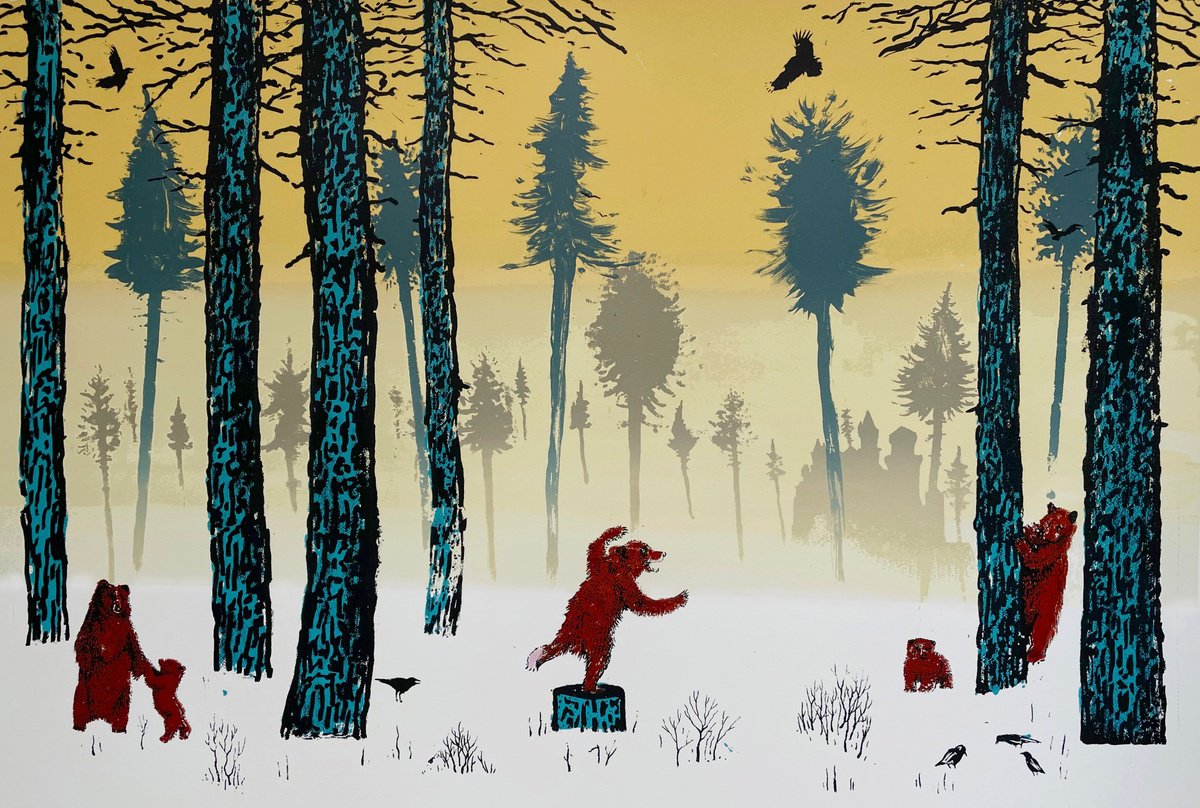 Animal Screenprint By Tim Southall, 28 X 20", Winter Play, Original Artwork