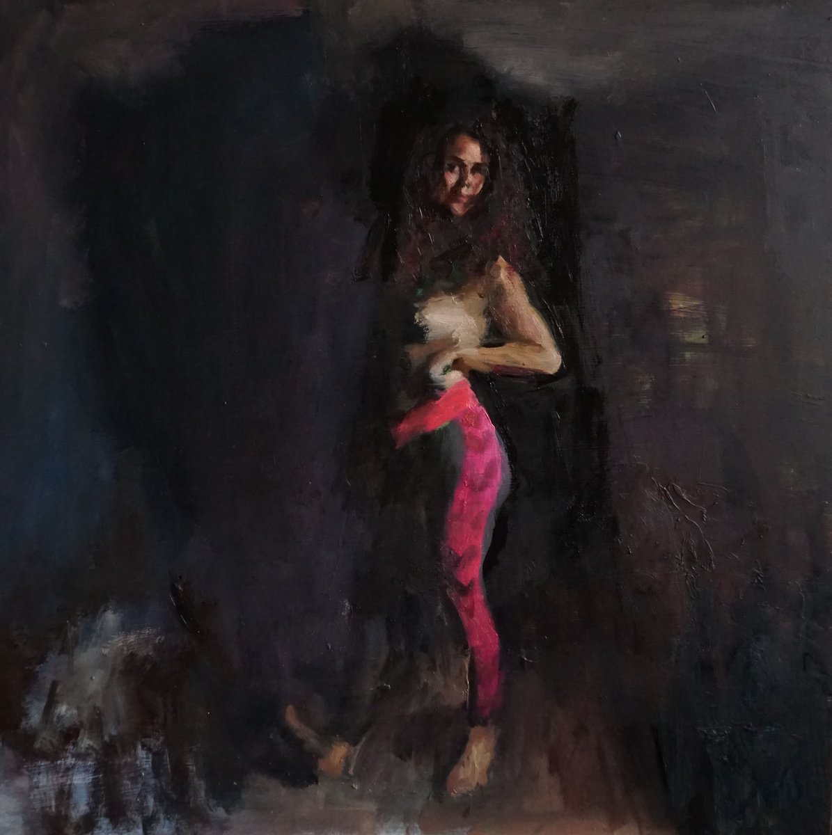 Expressive Portrait Oil Painting By Manuel Leonardi, 20 X 20", Black Maud, Original Artwork