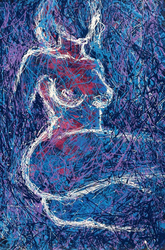 Blue & pink abstract nude. 40X60cm