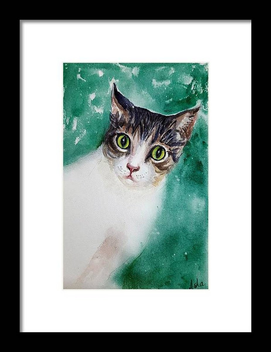 Impressionistic Animal Drawing By Asha Shenoy, 7 X 11, Gowrie, The Clever Cat, Original Artwork