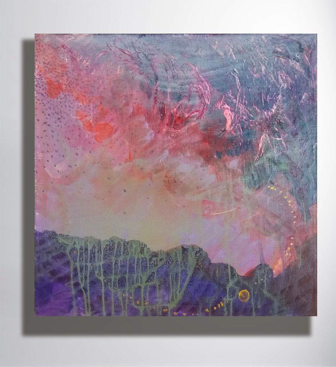 Impressionistic Landscape Oil Painting By Marya, 20 X 20", "Fog And Morning", Original Artwork