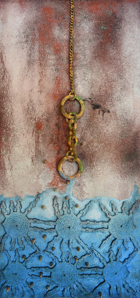 Organic Abstract Painting By Milena Nicosia, 17 X 28", Detriti N.6 Fugadallagrnave, Original Artwork