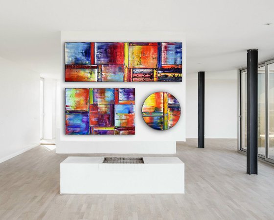 "Meant To Be" - Save $600 As A Series - Original Extra Large PMS Abstract Triptych Oil Paintings On Canvas and Wood - 60" x 44"