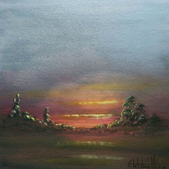 Sunset in the swamp. Acrylic on panel 20*20cm