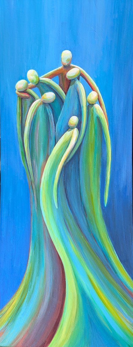 Expressive Portrait Acrylic Painting By Karen Wilcox, 9 X 23", Compassion, Original Artwork