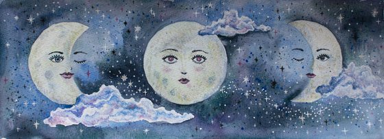 Moon phases watercolor illustration