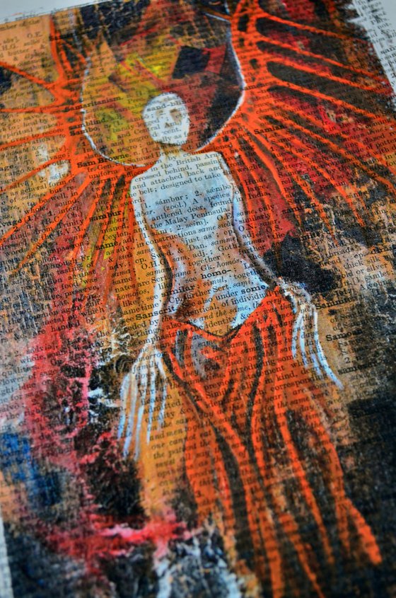 Angel - Collage Art on Large Real English Dictionary Vintage Book Page