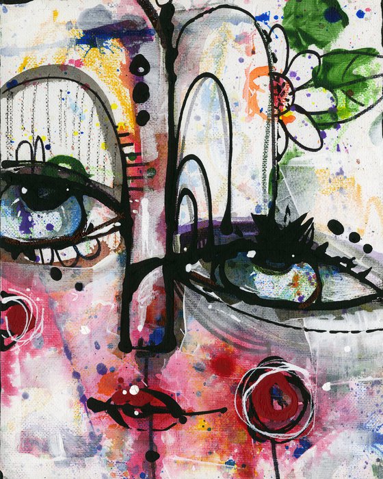 Funky Face Whimsy 7 - Mixed Media Art by Kathy Morton Stanion