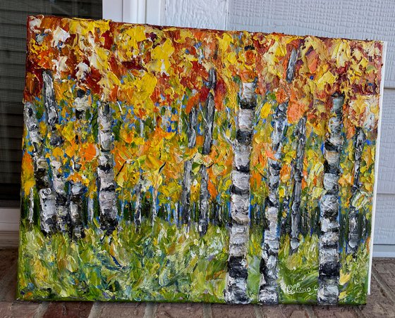 Aspen Trees impasto with Palette Knife