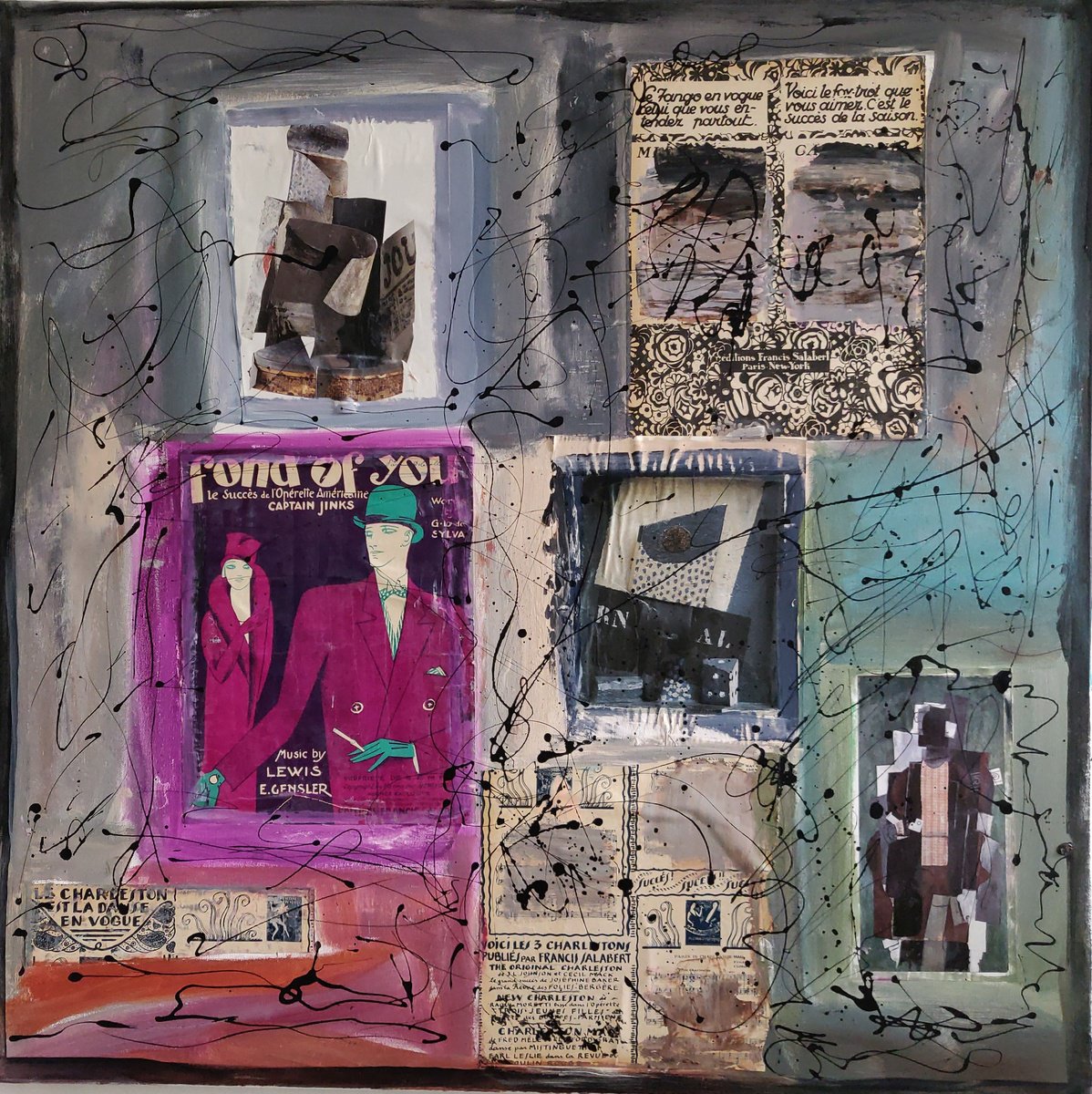 Abstract Acrylic Painting By Sylvie Dodin, 39 X 39", Charleston Inspiration, Original Artwork