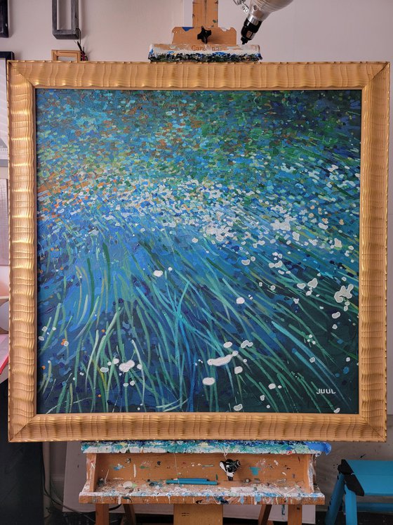 Seagrass Meadow, 30 x 30 x 1.5" w/ frame 35 x 35"