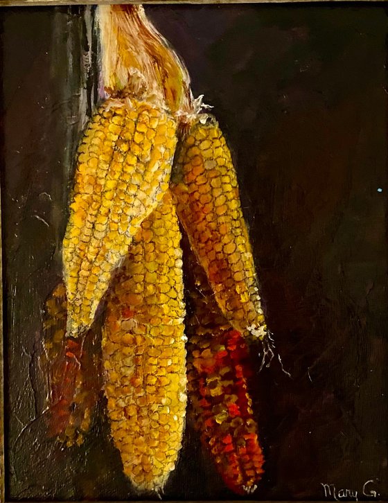 Popcorn’s In the cob Original Oil Painting 8x10 Driftwood Frame