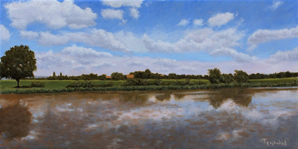 Impressionistic Landscape Oil Painting By Dejan Trajkovic, 28 X 17, Plain I, Original Artwork