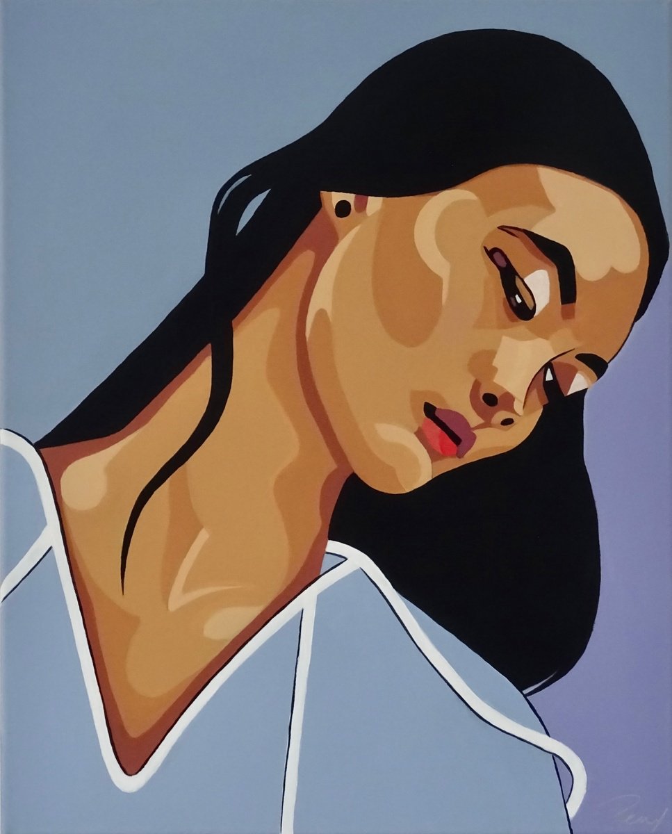 Expressive Portrait Acrylic Painting By Penny Burton, 16 X 20", Demure, Original Artwork