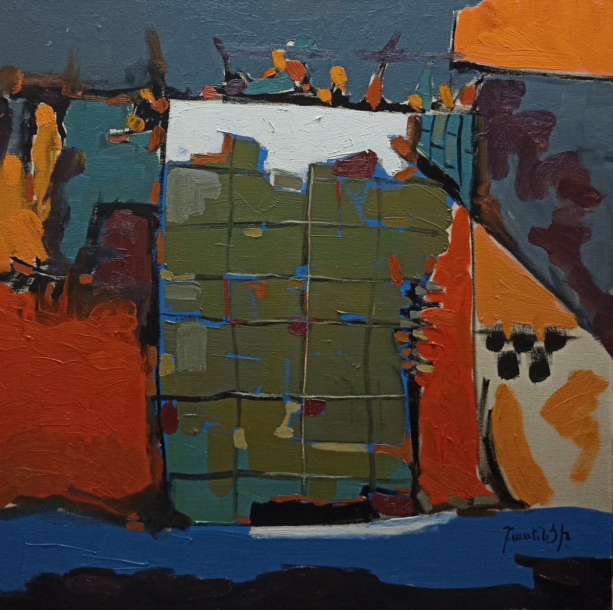 Abstract Oil Painting By Artyom Basenci, 28 X 28, The Opposite Side (70X70Cm, Oil Painting, Ready To Hang), Original Artwork