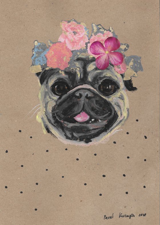 Pug and flowers