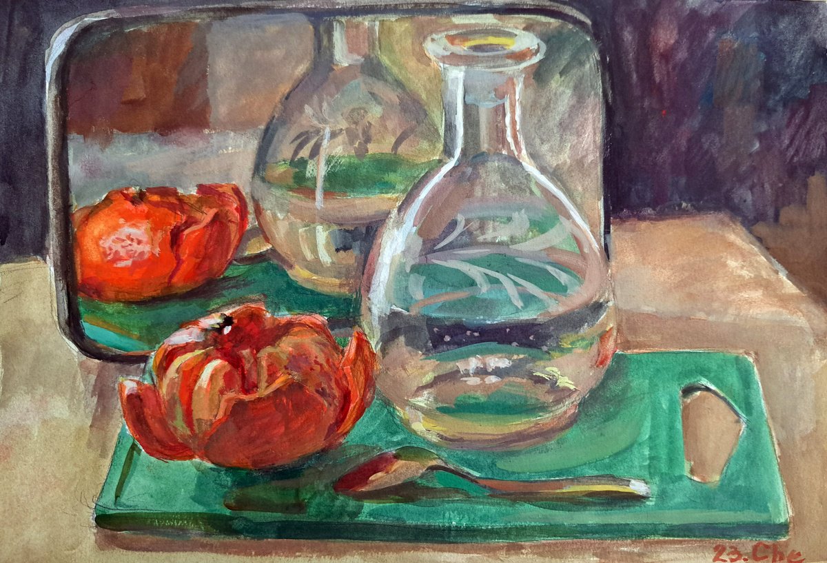Mirror and tangerines 3 by Liudmyla Chemodanova
