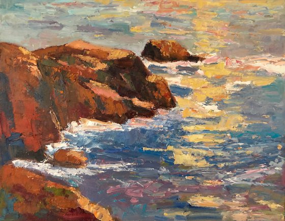 When the sun is smiling, oil seascape