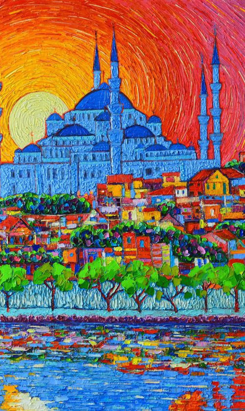 Fiery sunset over Blue Mosque in Istanbul Turkey by ANA MARIA EDULESCU