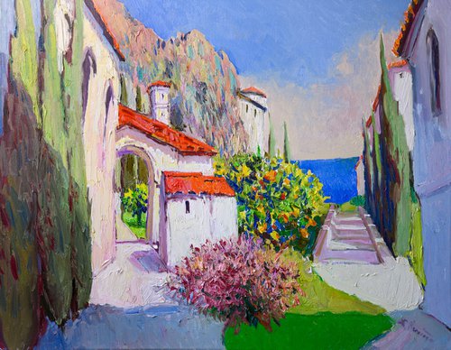 Morning, Hispanic Houses and the Ocean by Suren Nersisyan