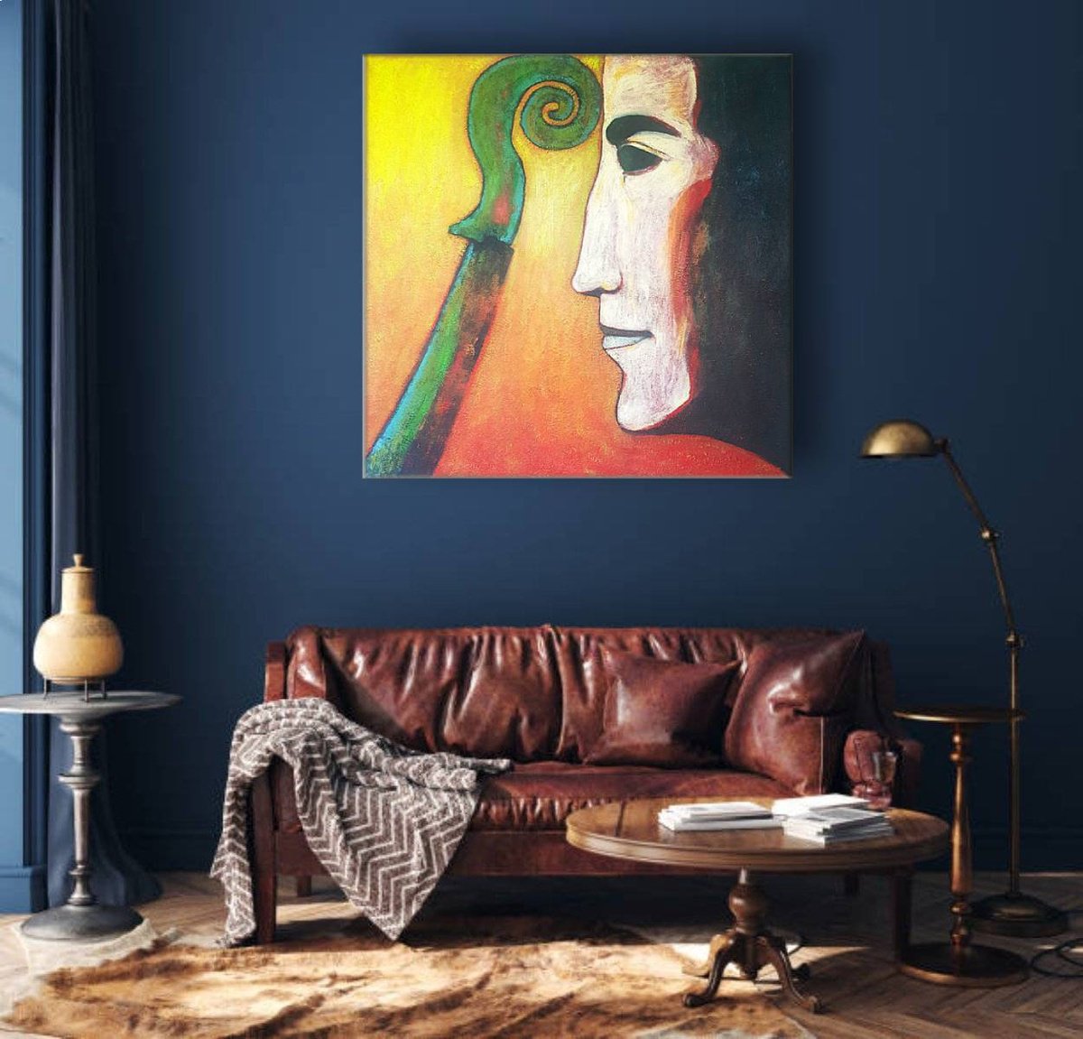 Surrealistic Portrait Acrylic Painting By Zhana Viel, 39 X 39", The Rite Of Spring L, Original Artwork