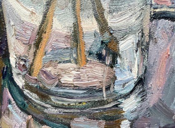 Spring still life with ornamental fabric