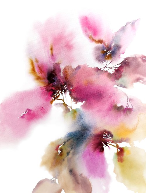 Watercolor floral painting Rendezvous by Olga Grigo