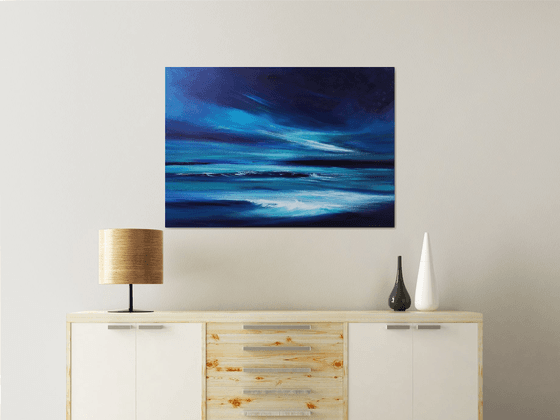 "Midnight Blue" - Cornish Seascape, Art, Skyscape