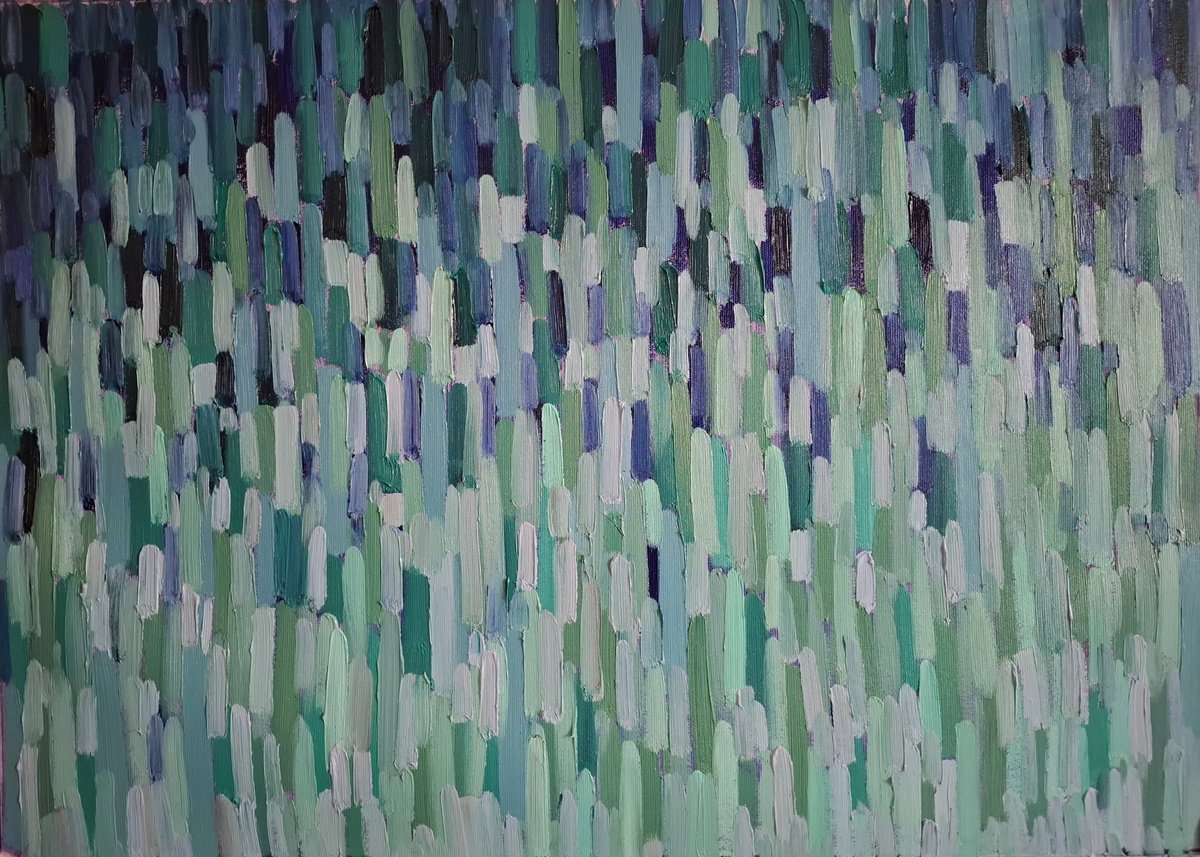 Impressionistic Abstract Oil Painting By Olena Kolotova, 28 X 20", Abstract "Water Flow. Green", Original Artwork