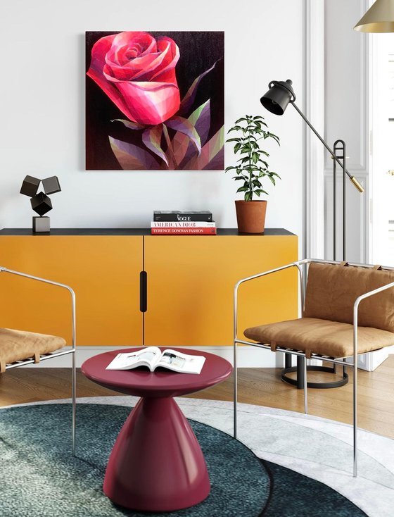 SCARLET CRYSTAL ROSE ON BLACK