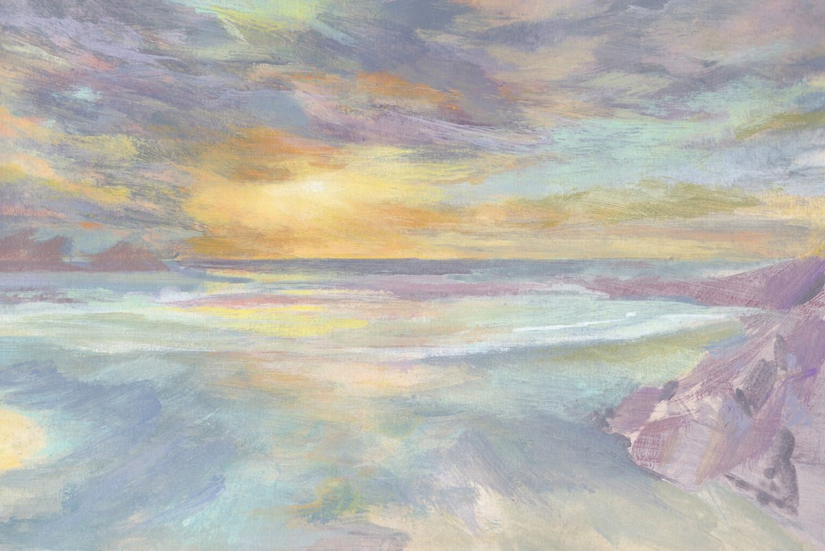 Impressionistic Landscape Acrylic Painting By Adam Grose Ma Pgce, 15 X 12, Cornwall (Setting Sun), Original Artwork