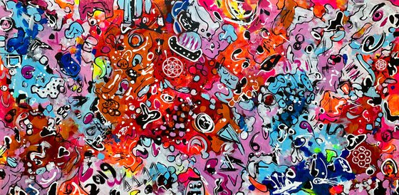 71''x 35''(180x90cm),Life in Colors 9, urban ,pop art ready to hang, colorful canvas art  - xxxl art - abstract art painting- extra large art- mixed media