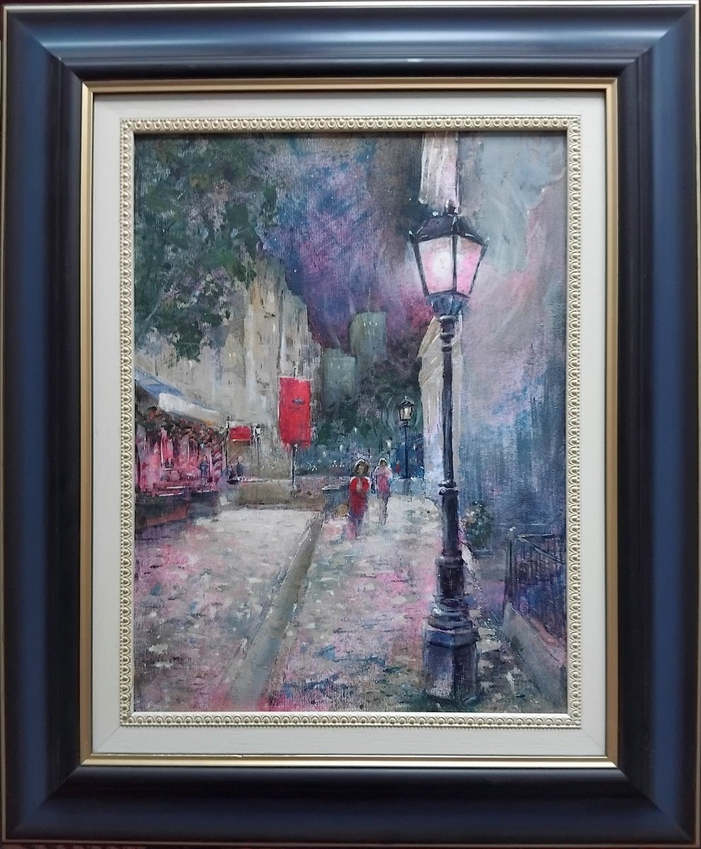 Impressionistic Cityscapes Acrylic Painting By Nenad Kojic, 12 X 16", Night At Skadarlija Belgrade, Original Artwork