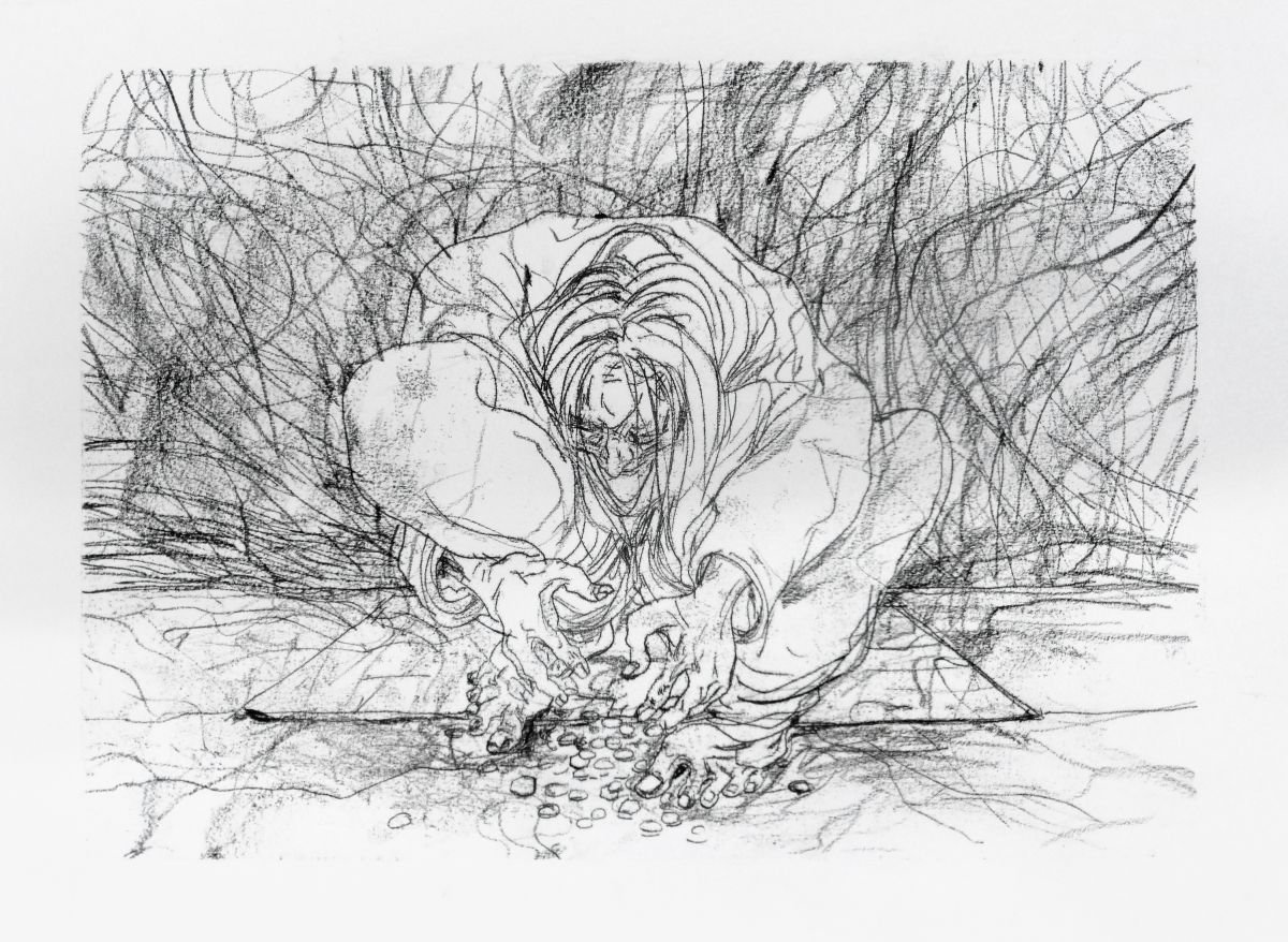 Illustrative Portrait Limited Edition Print By John Sharp, 19 X 14, Begging - Charlotte St, Original Artwork