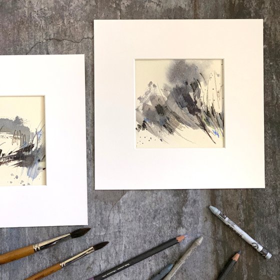 Merge n.2 - Abstract nature inspired grey palette mix media painting