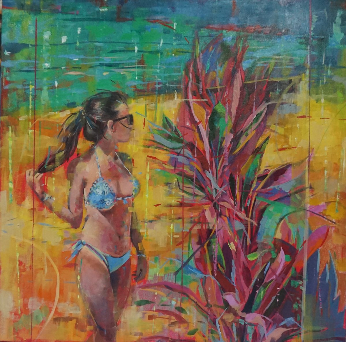 Impressionistic Portrait Oil Painting By Amaya Fernandez Fariza, 31 X 31, The Colour Of Summer, Original Artwork