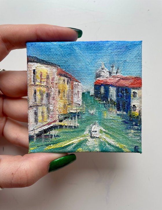 Venice Painting, Italy Original Miniature Oil Painting on Canvas, Small Artwork, Romantic Gift