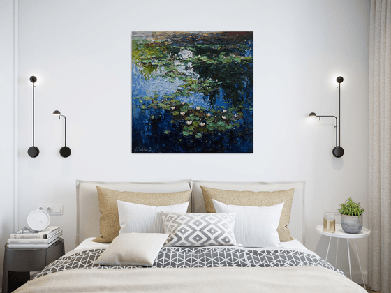 White Water Lilies - Impasto Original Oil painting