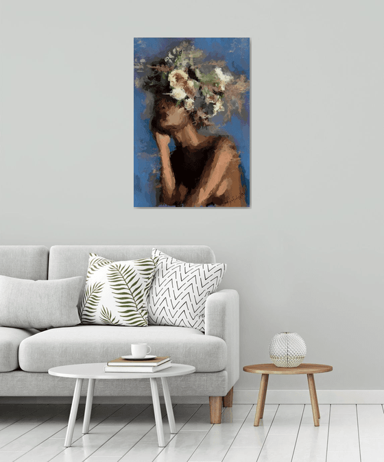 Woman with blue flowers