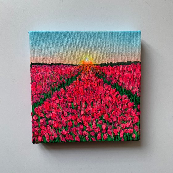 Tulip fields ! Small Painting!!  Ready to hang