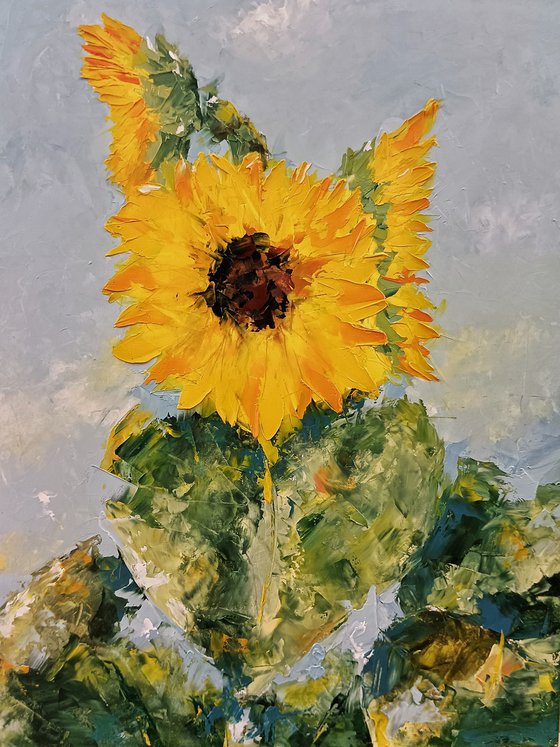 Sunflowers in the field. Palette knife artwork.
