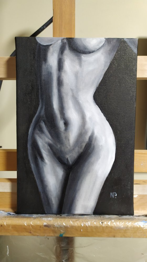 In his dreams, nude erotic girl woman gestural oil painting, art for home