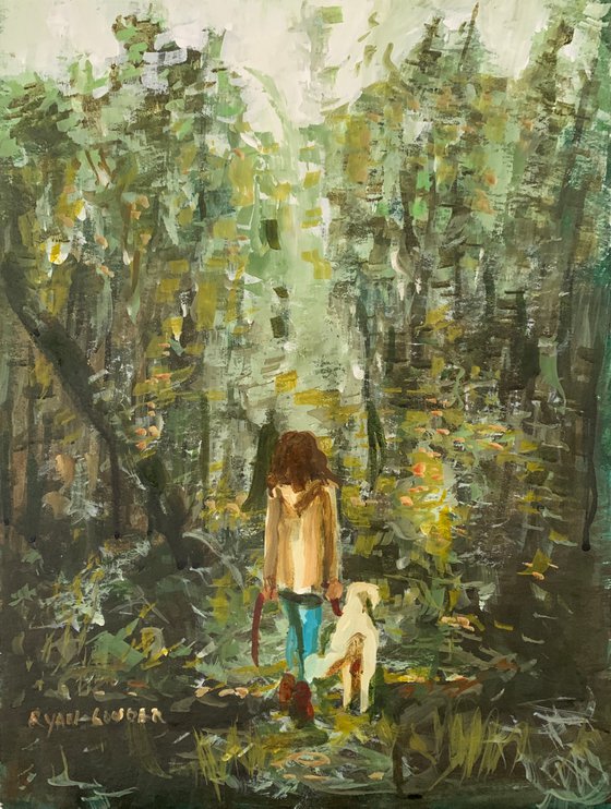 Dog Walking In The Forest