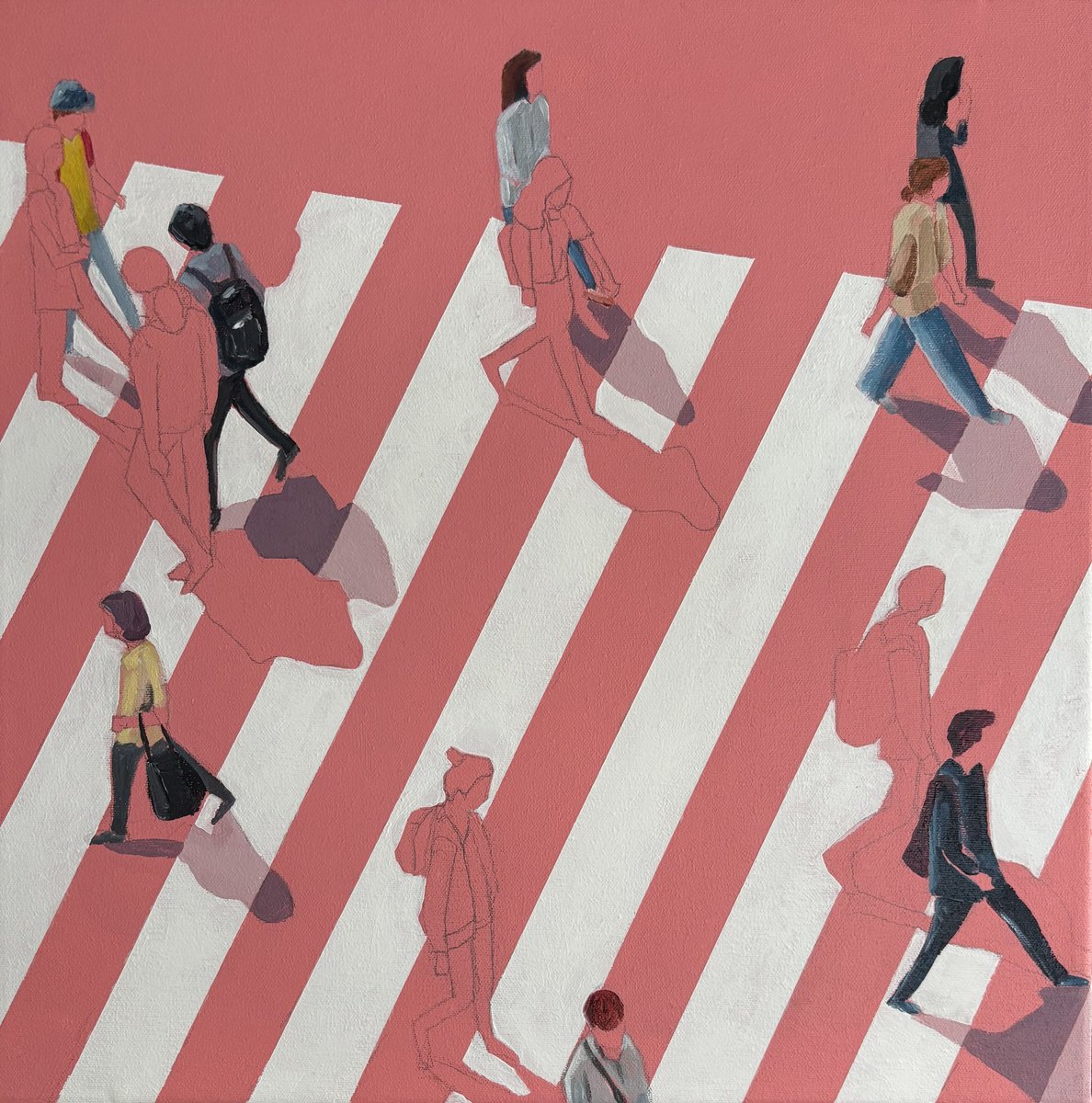 Urban And Pop Cityscapes Acrylic Painting By Martta Garcia, 16 X 16", Learn To Look, Original Artwork