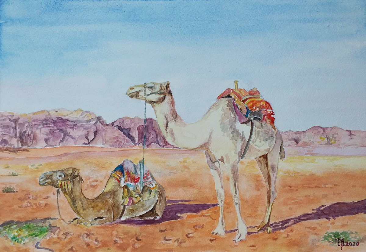 CAMELS-SCENE FROM THE DESERT / 39 x 27 cm by Zoran Mihajlovi? Muza