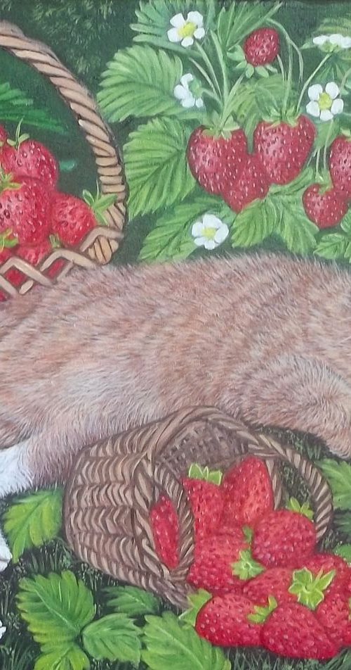 Cat and strawberries by Sofya Mikeworth
