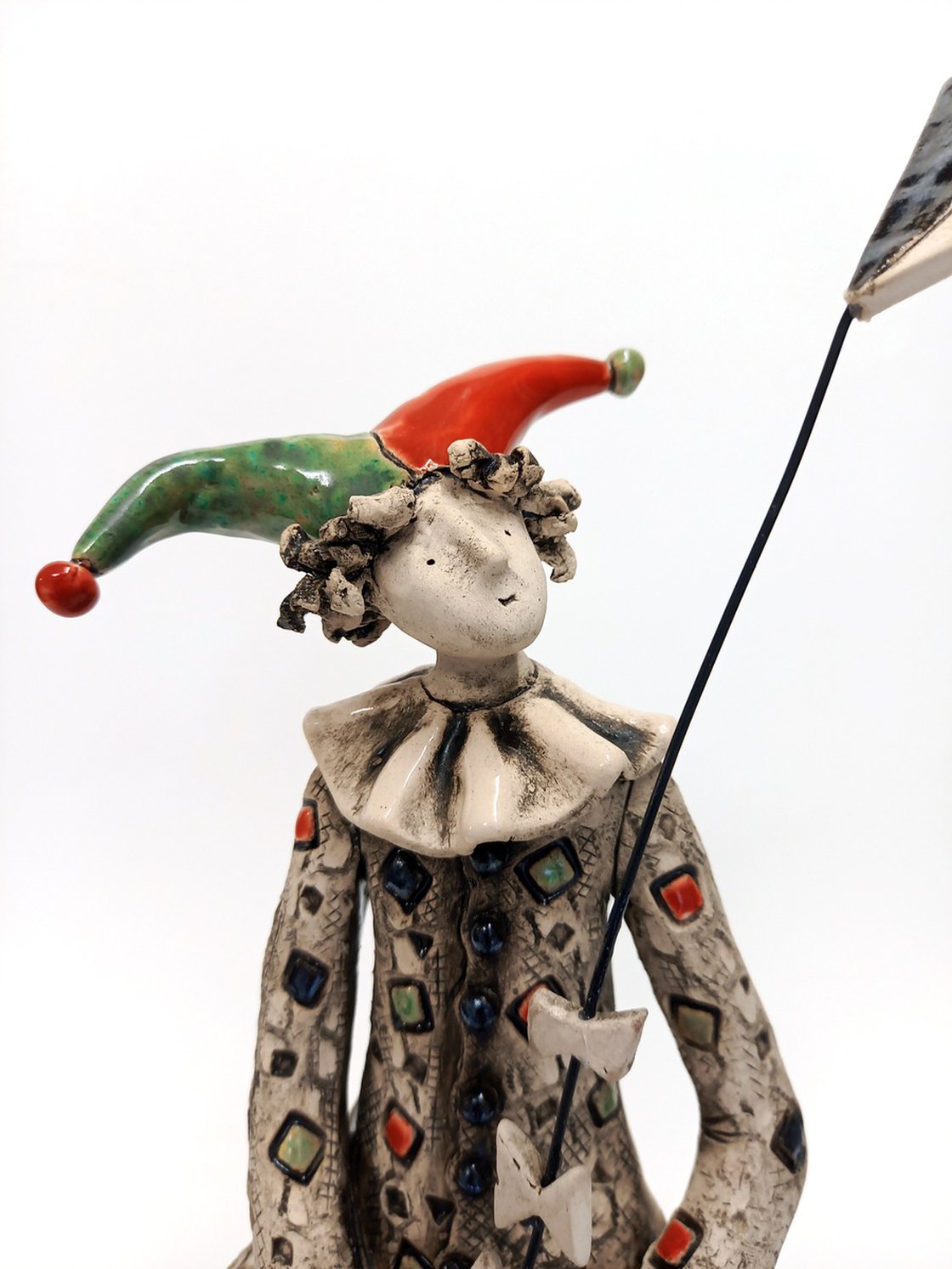 The Clown with the Kite Clay sculpture by Izabel Nemechek