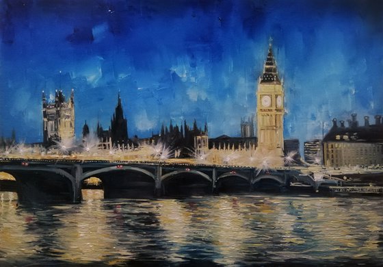 "London Lights"Large original oil painting by Artem Grunyka