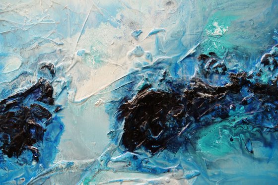 Blue Oyster Bay 160cm x 100cm Blue White Textured Abstract Art