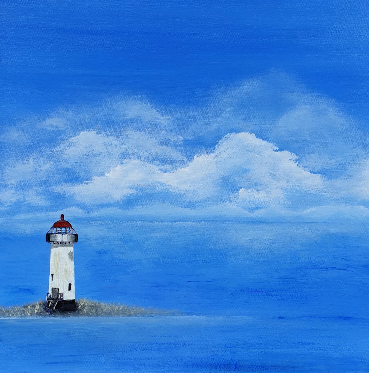 Impressionistic Landscape Acrylic Painting By Silvija Horvat, 16 X 16", Lighthouse #7, Original Artwork